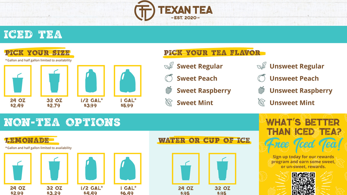 Texan Tea Menu | Drive Thru Iced Tea New Braunfels